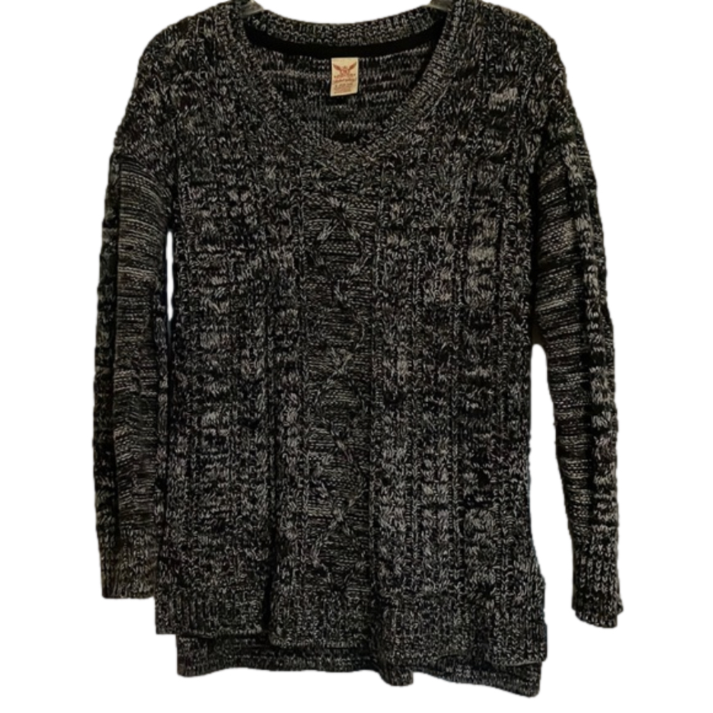 FADED GLORY V-Neck Pullover Sweater Juniors L Gray